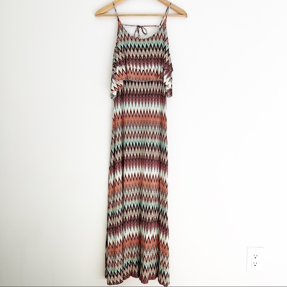 Minty Maxi Dress Spaghetti Straps Aztec Herringbone Size Small